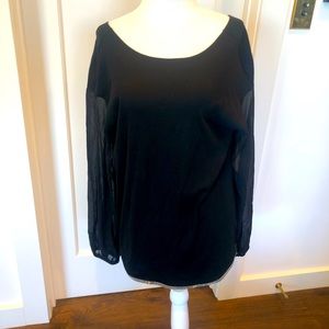 Fabiana Fillipi Black blouse with sheer sleeves and beaded hem Sz S #0034